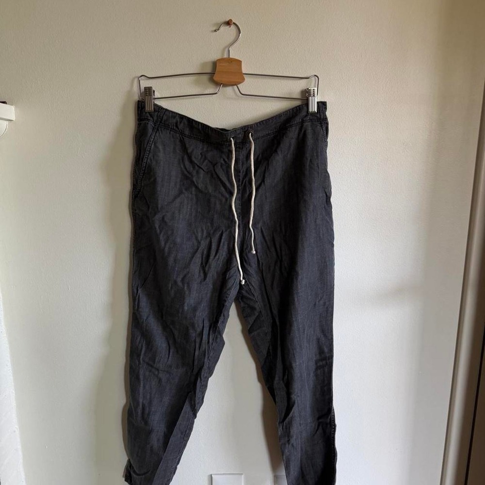 Eileen Fisher gray cotton blend pants with drawstring waist and tapered fit